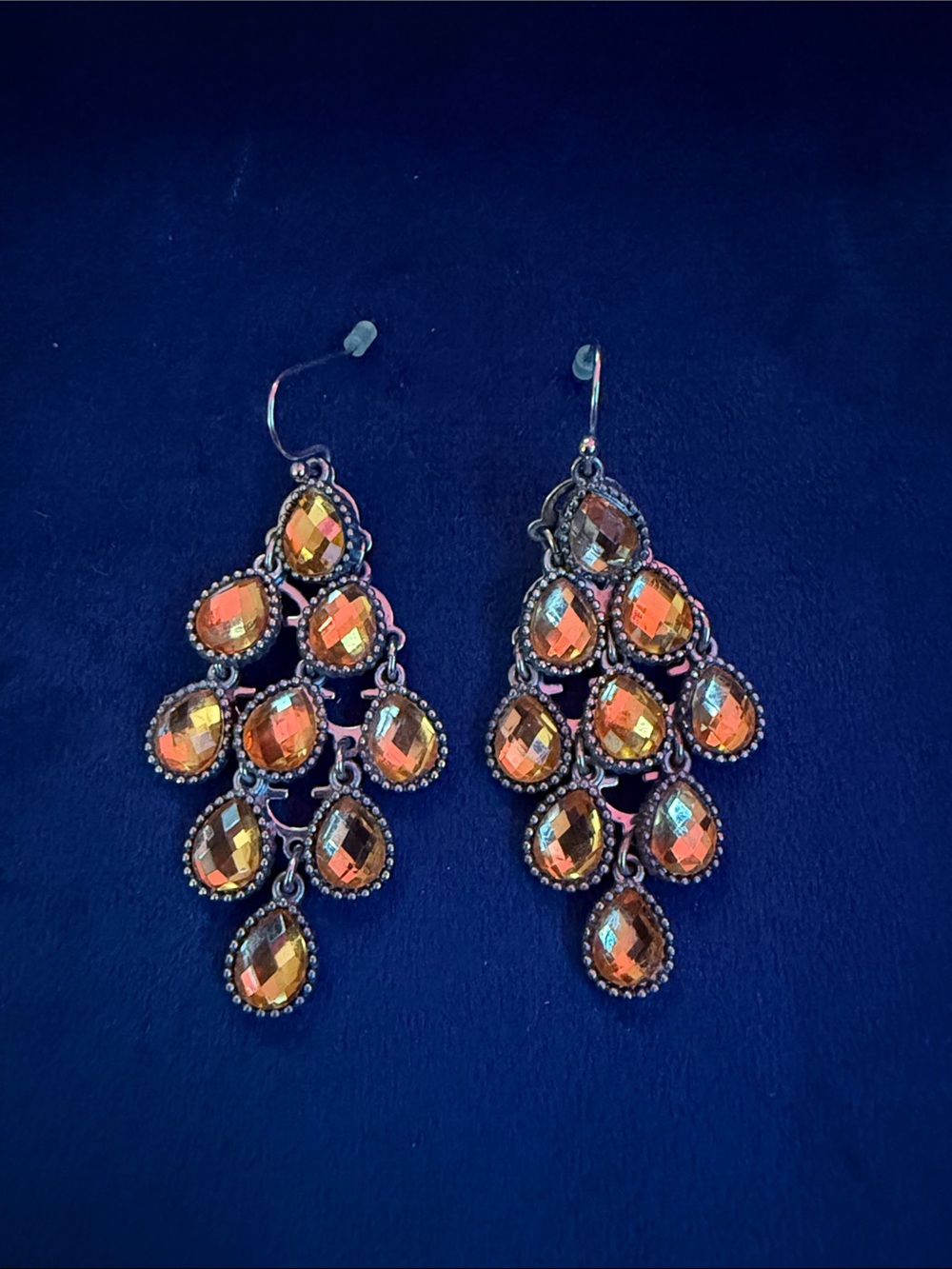 Crystal Teardrop Chandelier Earrings - Orange Sparkle